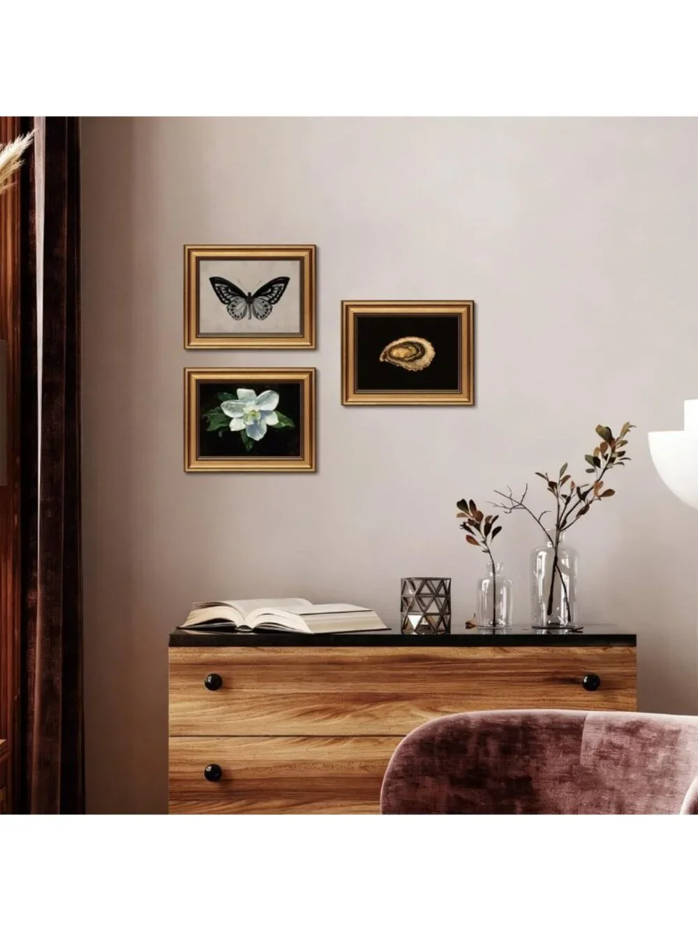 Vintage Black Butterfly Canvas Wall Art - Gold Framed 8x10 Home Decor